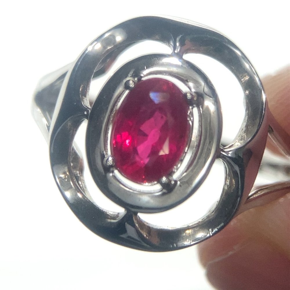 Burmese Ruby 1.04ct Rhodium Finish Solid 925 Sterling Silver Ring